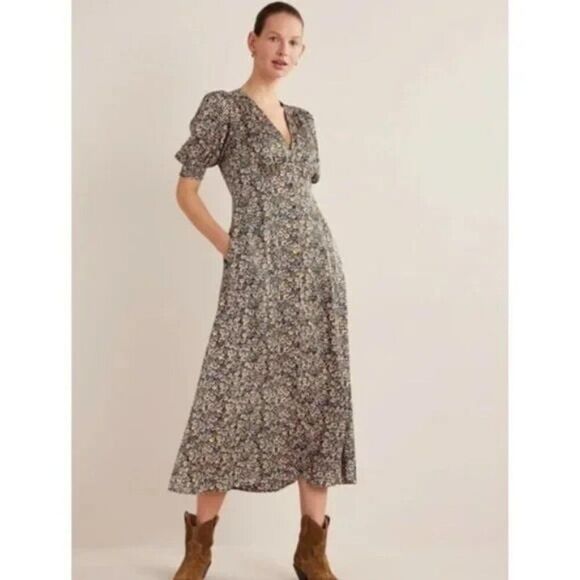 Boden Dresses & Skirts - Boden Womens Midi Dress UK 16 US 12 Multicolor Floral Satin Tea V-Neck D0467 NWT